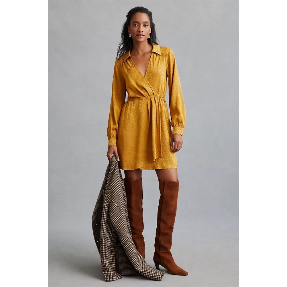 NWT Anthropologie Long-Sleeve Mini Dress in Bronze Size Small